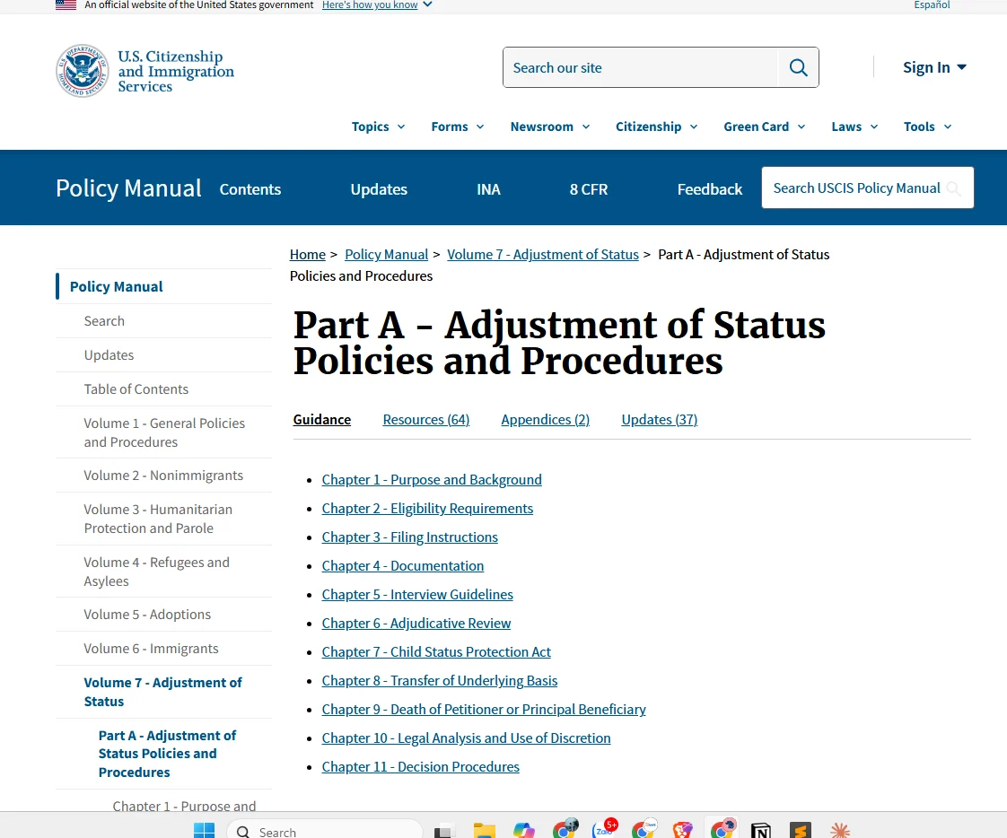 Part A Adjustment of Status Policies and Procedures